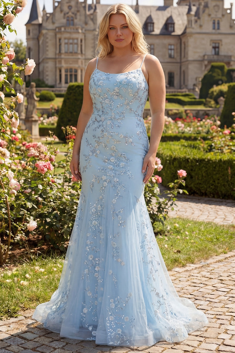 Laden Sie das Bild in den Galerie-Viewer, Mermaid Blush Spaghettiträger Ballkleid mit Applikationen