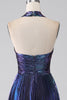 Laden Sie das Bild in den Galerie-Viewer, Atemberaubendes lila Neckholder Kleid in A-Linie mit Schlüsselloch und Schlitz