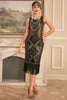 Laden Sie das Bild in den Galerie-Viewer, Dunkelgrünes Pailletten Flapper Kleid mit Fransen aus den 1920er Jahren