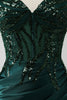 Laden Sie das Bild in den Galerie-Viewer, Glitzerndes dunkelgrünes Meerjungfrauen Pailletten Korsett Ballkleid mit Schlitz