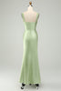 Laden Sie das Bild in den Galerie-Viewer, Grünes Satin Meerjungfrau Langes Brautjungfernkleid mit Wimpernspitze