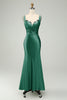 Laden Sie das Bild in den Galerie-Viewer, Grünes Satin Meerjungfrau Langes Brautjungfernkleid mit Wimpernspitze