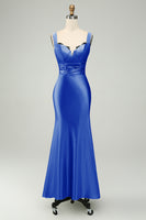 Laden Sie das Bild in den Galerie-Viewer, Grünes Satin Meerjungfrau Langes Brautjungfernkleid mit Wimpernspitze