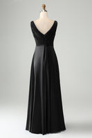 Laden Sie das Bild in den Galerie-Viewer, Tintenblaues langes Brautjungfernkleid mit V-Ausschnitt und Schlüsselloch