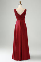 Laden Sie das Bild in den Galerie-Viewer, Tintenblaues langes Brautjungfernkleid mit V-Ausschnitt und Schlüsselloch