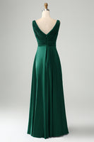 Laden Sie das Bild in den Galerie-Viewer, Tintenblaues langes Brautjungfernkleid mit V-Ausschnitt und Schlüsselloch