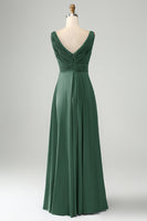 Laden Sie das Bild in den Galerie-Viewer, Tintenblaues langes Brautjungfernkleid mit V-Ausschnitt und Schlüsselloch