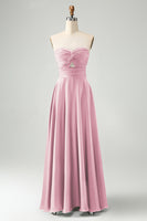 Laden Sie das Bild in den Galerie-Viewer, Dunkelgrünes A-Linie Herzausschnitt Schlüsselloch langes Brautjungfernkleid