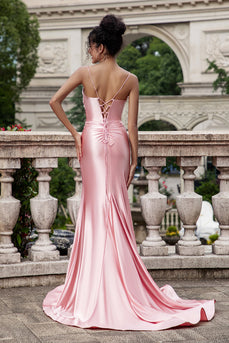 Blush Meerjungfrau Spaghettiträger Satin Langes Ballkleid mit Schlitz