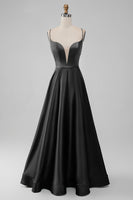 Laden Sie das Bild in den Galerie-Viewer, A-Linie Grünes langes Brautjungfernkleid aus Satin mit V-Ausschnitt