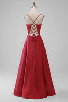 Laden Sie das Bild in den Galerie-Viewer, A-Linie Grünes langes Brautjungfernkleid aus Satin mit V-Ausschnitt