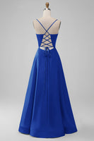 Laden Sie das Bild in den Galerie-Viewer, A-Linie Grünes langes Brautjungfernkleid aus Satin mit V-Ausschnitt