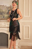 Laden Sie das Bild in den Galerie-Viewer, Glitzerndes 1920er Jahre Kleid mit Fransen und Accessoires