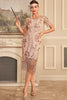 Laden Sie das Bild in den Galerie-Viewer, Funkelndes Blush Fransen Kleid aus den 1920er Jahren mit Accessoires