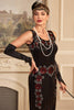 Laden Sie das Bild in den Galerie-Viewer, Schwarzes ärmelloses glitzerndes Fransen Flapper Kleid mit Accessoires