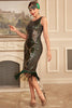 Laden Sie das Bild in den Galerie-Viewer, Fransen Grüne Pailletten Ärmelloses Flapper Kleid mit Accessoires Set