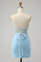 Laden Sie das Bild in den Galerie-Viewer, Blaues Spaghettiträger Bodycon Abiballkleid mit Schnürung am Rücken