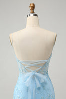 Laden Sie das Bild in den Galerie-Viewer, Blaues Spaghettiträger Bodycon Abiballkleid mit Schnürung am Rücken