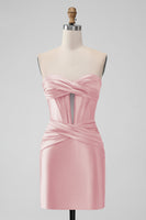 Laden Sie das Bild in den Galerie-Viewer, Stilvolles fuchsia Bodycon Herzausschnitt Korsett Kurzes Abiballkleid aus Satin