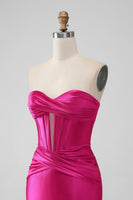 Laden Sie das Bild in den Galerie-Viewer, Fuchsia Bodycon Herzausschnitt Satin Korsett Kurzes Abiballkleid
