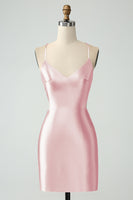 Laden Sie das Bild in den Galerie-Viewer, Goldenes figurbetontes Spaghettiträger Satin Abiballkleid mit Schnürung