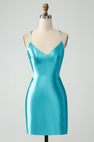 Laden Sie das Bild in den Galerie-Viewer, Goldenes figurbetontes Spaghettiträger Satin Abiballkleid mit Schnürung