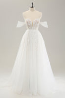 Laden Sie das Bild in den Galerie-Viewer, Prinzessin Schulterfreies Pinsel Schleppe Tüll Korsett Brautkleid mit Applikationen