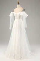 Laden Sie das Bild in den Galerie-Viewer, Prinzessin Weißes A-Linie Tüll korsett Spitze Brautkleid mit Schnürung