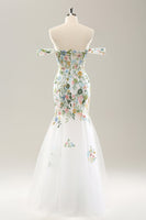 Laden Sie das Bild in den Galerie-Viewer, Weißes Mermaid Schulterfreies Blumen Korsett Brautkleid