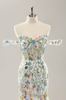 Laden Sie das Bild in den Galerie-Viewer, Weißes Mermaid Schulterfreies Blumen Korsett Brautkleid