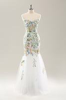 Laden Sie das Bild in den Galerie-Viewer, Weißes Mermaid Schulterfreies Blumen Korsett Brautkleid