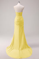 Laden Sie das Bild in den Galerie-Viewer, Fuchsia Meerjungfrau trägerloses gerafftes Langes Ballkleid mit Schlitz