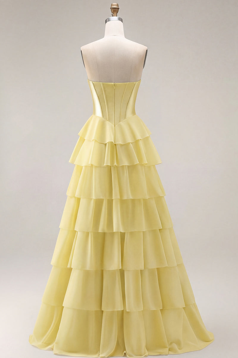 Laden Sie das Bild in den Galerie-Viewer, Rosa Trägerloses A-Linie Korsett Pailletten Langes Ballkleid mit Schlitz