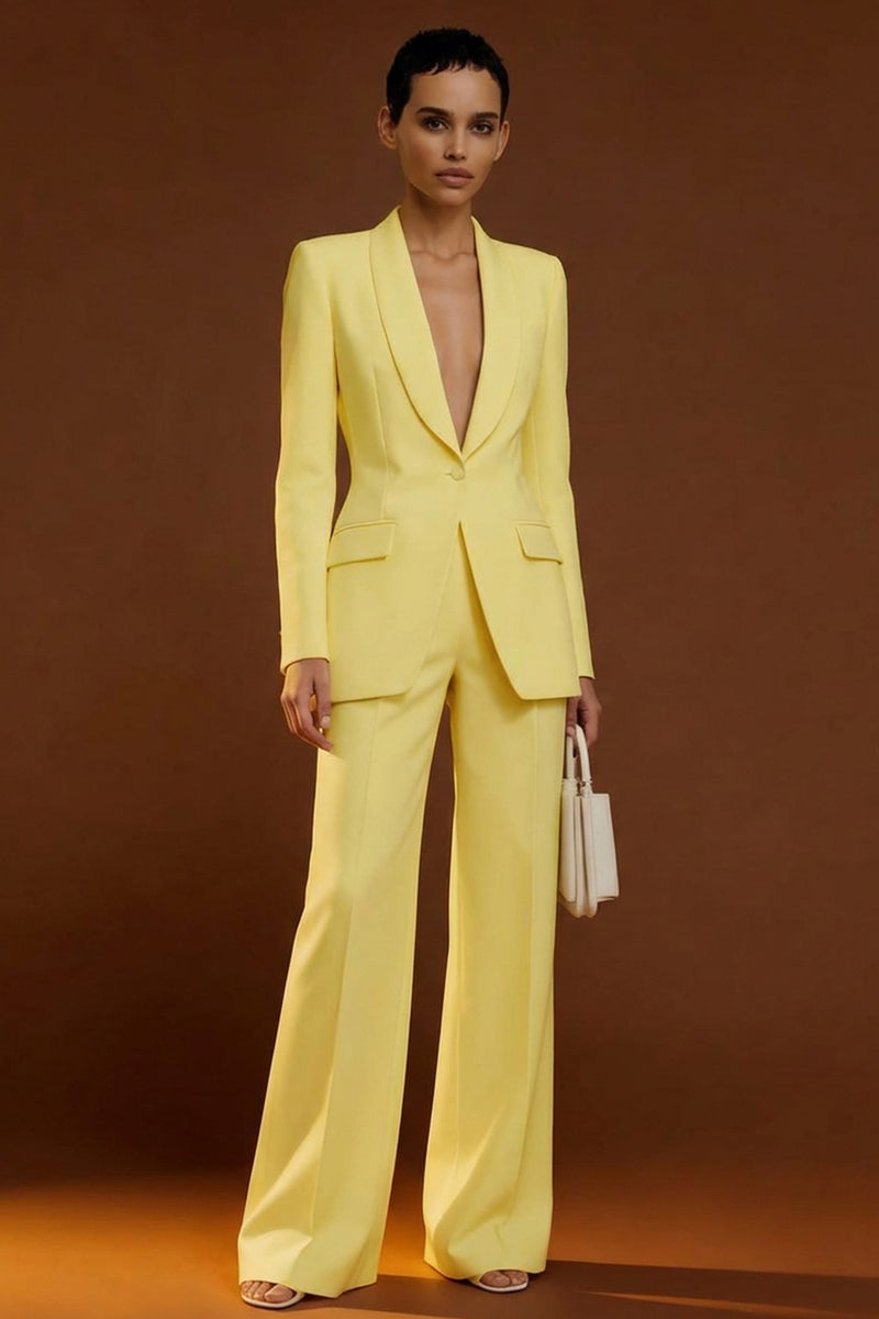 Laden Sie das Bild in den Galerie-Viewer, Elfenbein Schal Revers Zweiteilige Einreihige Damen Arbeitsanzüge