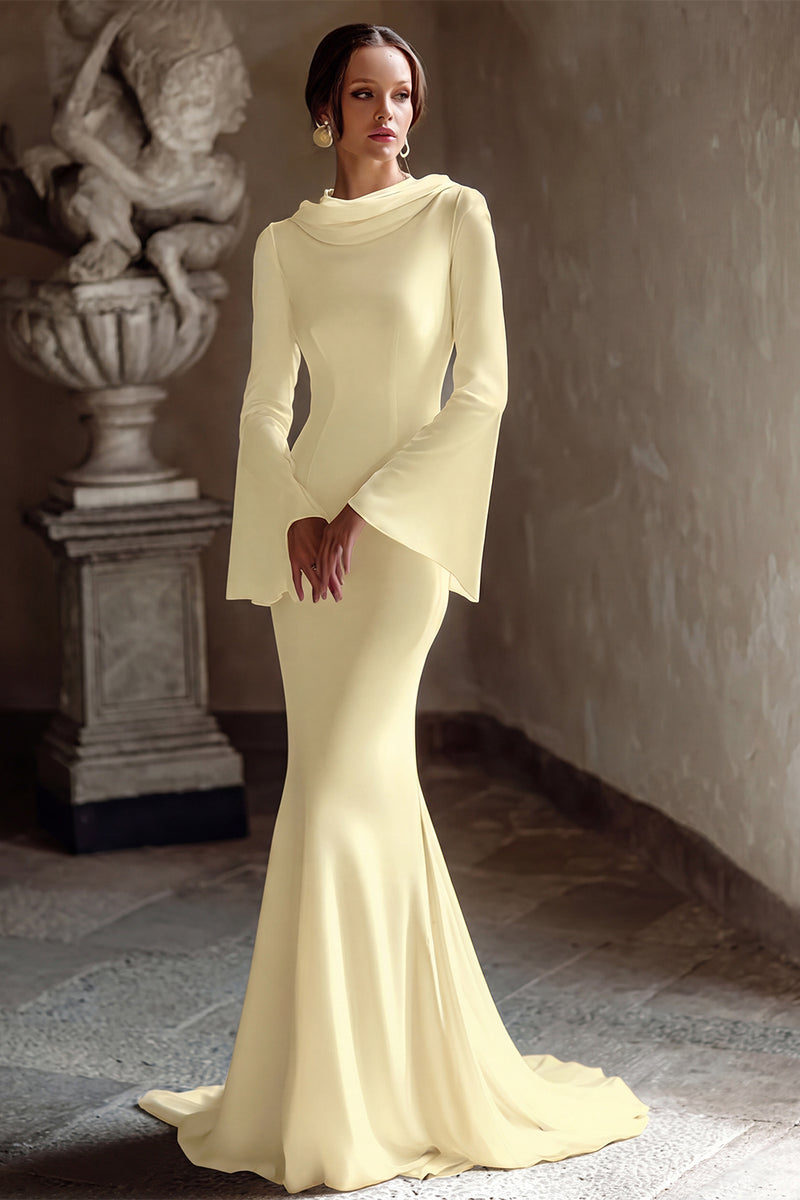 Laden Sie das Bild in den Galerie-Viewer, Elfenbein Meerjungfrauen Brautkleid mit Wasserfallausschnitt
