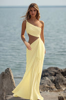 Laden Sie das Bild in den Galerie-Viewer, Weißes Etui Langes Boho Strandkleid mit einer Schulter und Rüschen