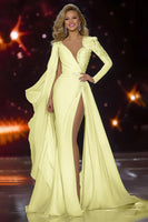 Laden Sie das Bild in den Galerie-Viewer, Weißes Meerjungfrauen Langarm Ballkleid mit Schärpe