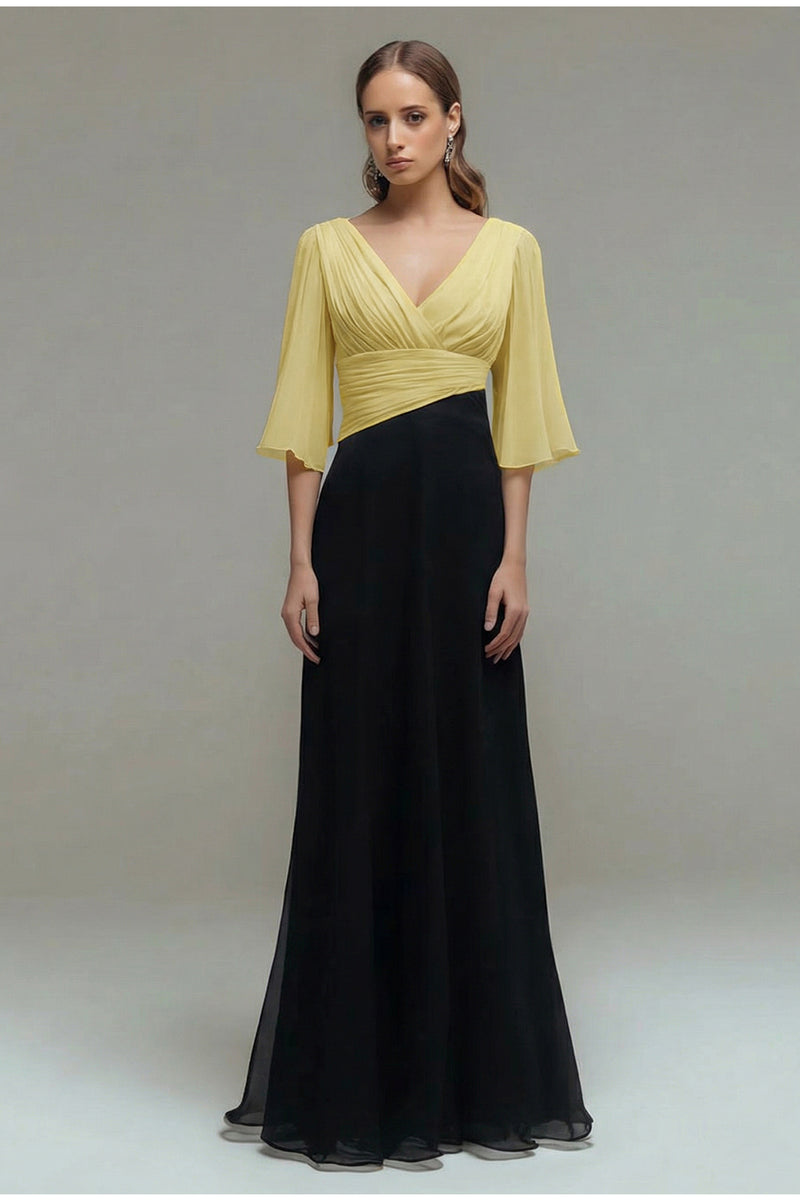 Laden Sie das Bild in den Galerie-Viewer, Schwarz Weiß Chiffon Plissee A-Linie V-Ausschnitt Formelles Kleid