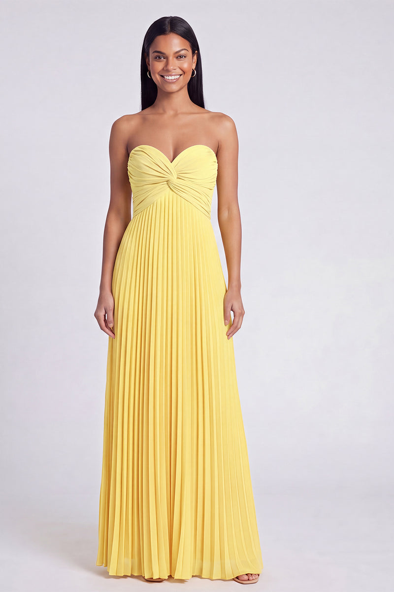 Laden Sie das Bild in den Galerie-Viewer, A-Linie Rosa und Orange Sweetheart Plissiertes Maxikleid mit Schleife