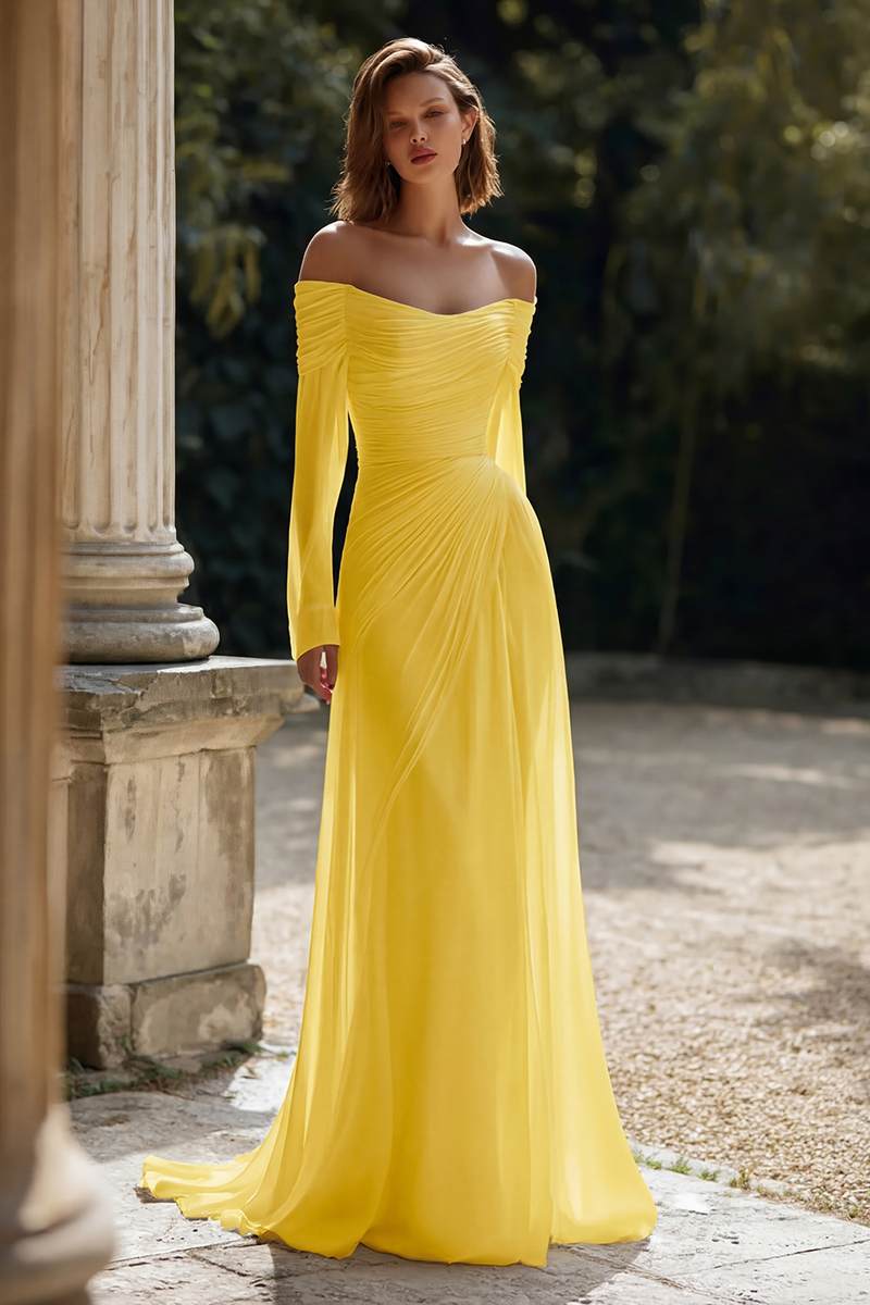 Laden Sie das Bild in den Galerie-Viewer, Elfenbein Schulterfreies Brautkleid mit Rüschen