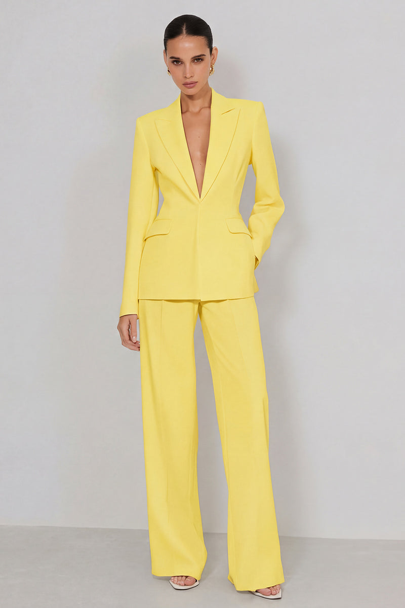 Laden Sie das Bild in den Galerie-Viewer, Zweiteilige Elfenbein Revers Damen Businessanzüge mit Taschen