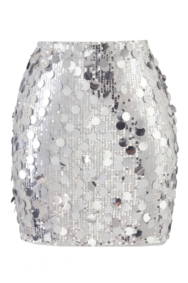 Laden Sie das Bild in den Galerie-Viewer, Glamouröser großer Pailletten-Mini-Rock mit hoher Taille für einen glitzernden Abend für Frauen