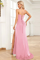 Laden Sie das Bild in den Galerie-Viewer, Meerjungfrau Spaghettiträger Dunkelgrünes langes Ballkleid mit Schlitz