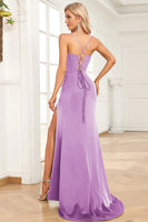 Laden Sie das Bild in den Galerie-Viewer, Meerjungfrau Spaghettiträger Dunkelgrünes langes Ballkleid mit Schlitz