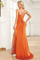 Laden Sie das Bild in den Galerie-Viewer, Meerjungfrau Spaghettiträger Dunkelgrünes langes Ballkleid mit Schlitz