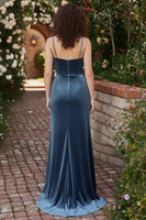 Laden Sie das Bild in den Galerie-Viewer, Burgunder Meerjungfrauen Samt Korsett Spaghettiträger Langes Ballkleid mit Schlitz