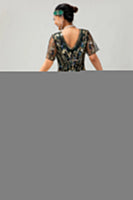 Laden Sie das Bild in den Galerie-Viewer, Glitzerndes Flapper Kleid aus den 1920er Jahren Schwarzes Goldenes Paillettenkleid mit Fransen