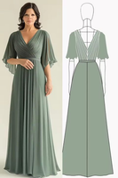 Laden Sie das Bild in den Galerie-Viewer, Grünes A-Linie Falten Chiffon Halbärmel Langes Chorkleid
