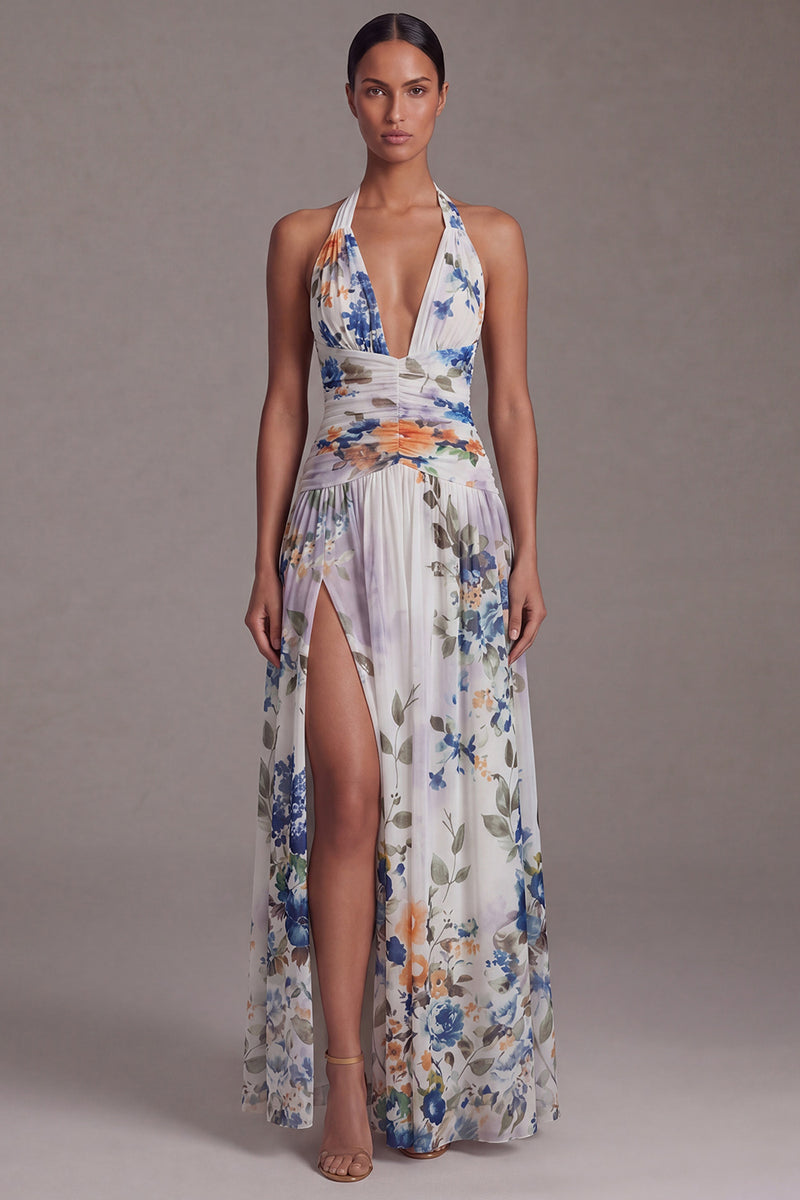 Laden Sie das Bild in den Galerie-Viewer, Schwarzes Halter Muster A-Linie Blumenkleid
