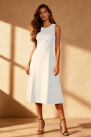 Laden Sie das Bild in den Galerie-Viewer, Schwarzes A-Linie Midi Cocktailkleid mit Rundhalsausschnitt